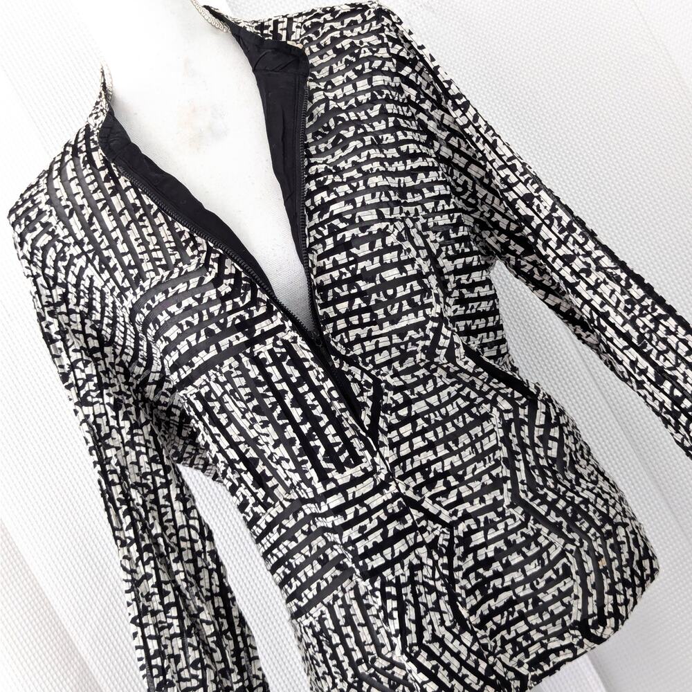NWOT! TANJAY! RIBBON EMBROIDERY ON BLACK NET, SHEER STRIPED JACKET, TOP! SZ 14